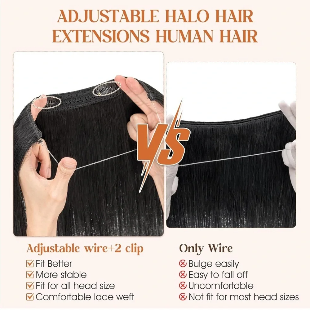 Natural Black Remy Human Hair 16 Inch Halo Hair Extensions